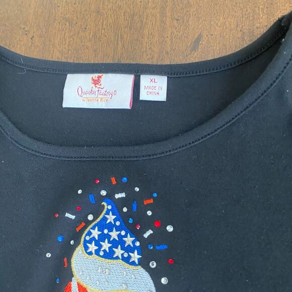 Quacker Factory T-Shirt Women's XL Black Ice Cream Cotton Embellished Embroidery - Picture 9 of 16
